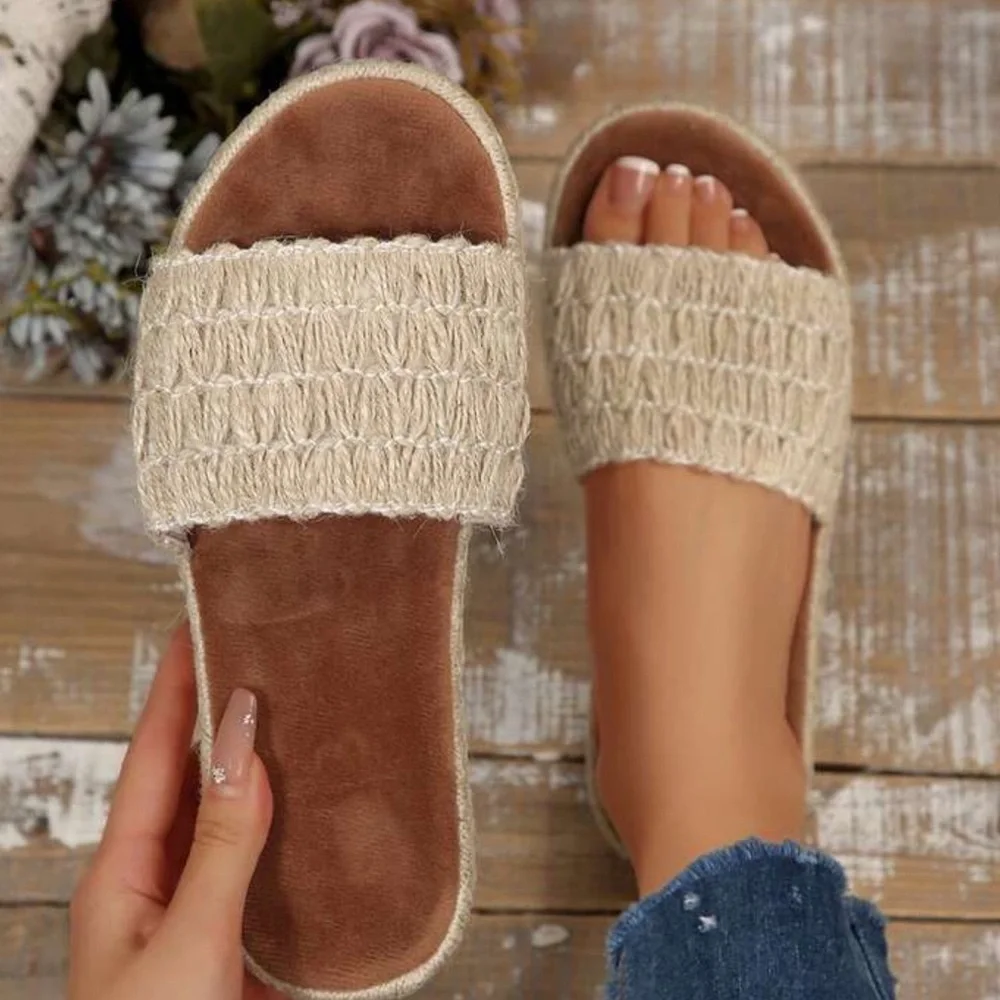 Women's Cream Woven Slide Sandals
